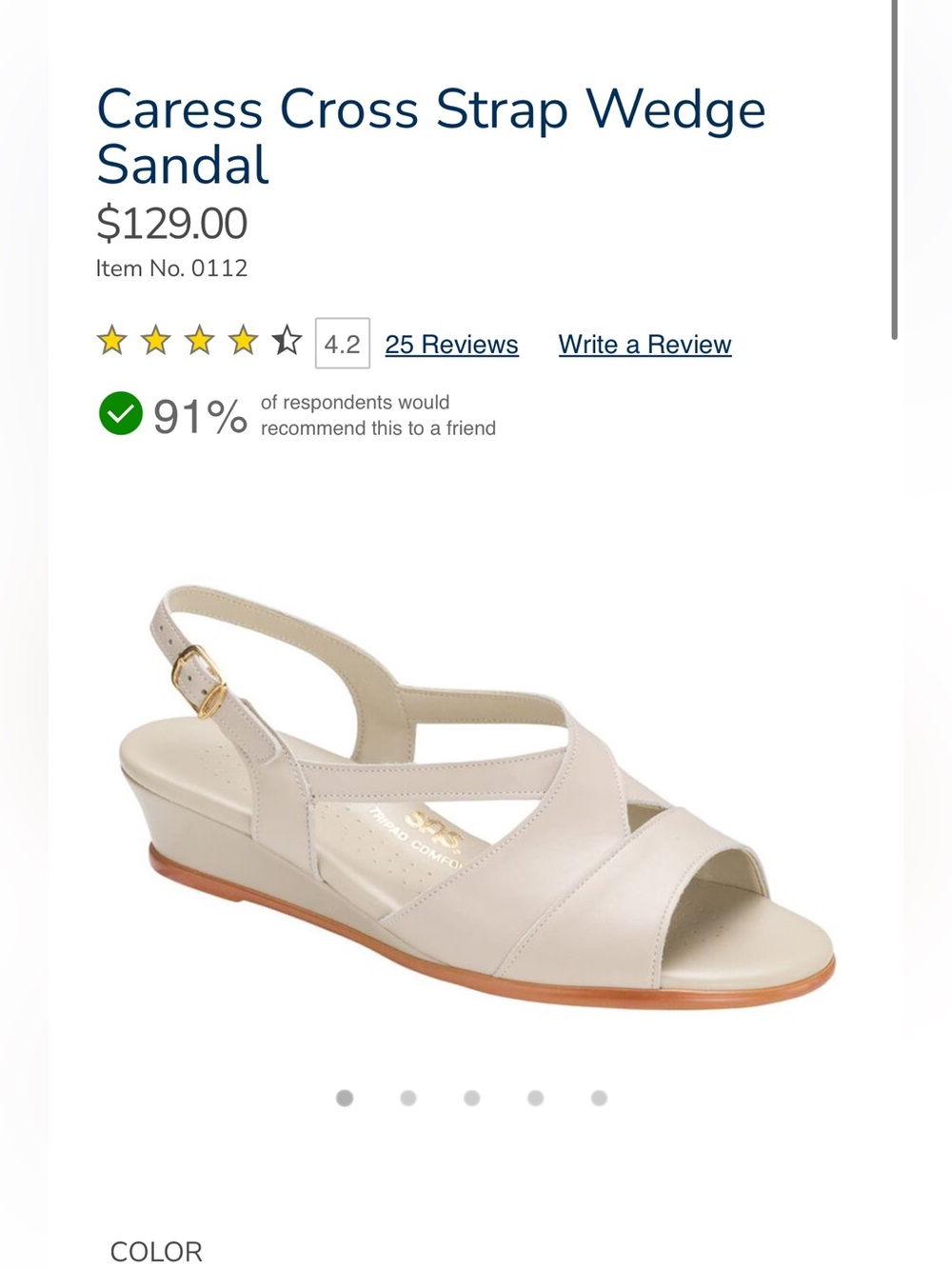 SAS Caress Cross Strap Wedge Sandal — Cream 11 W